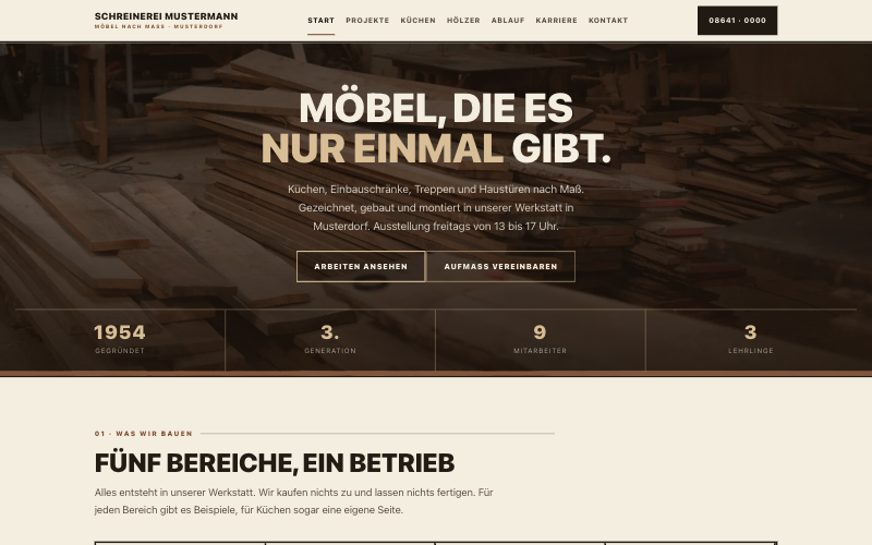 Beispielseite Schreinerei Mustermann